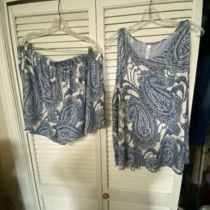 Cacique Blue and White Paisley Sleepwear Set